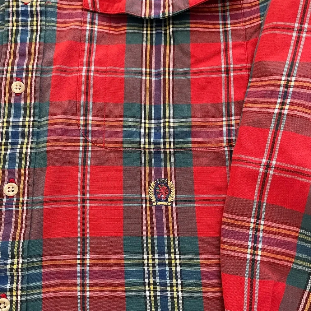 TOMMY HILFIGER  Vintage 90’s Contrast Button Down Shirt in Check Plaid Size M - Picture 2 of 6
